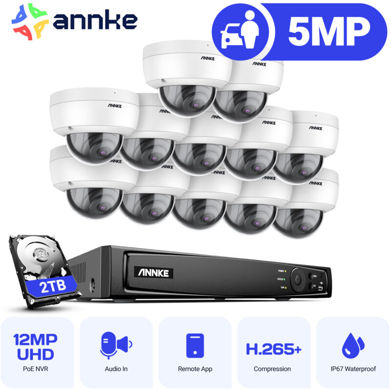 Kit de Vidéosurveillance nvr 12 × Caméra Extérieure Intelligente Caméra de Surveillance Vision Nocturne Détection Mouvement Système 2TB - Annke