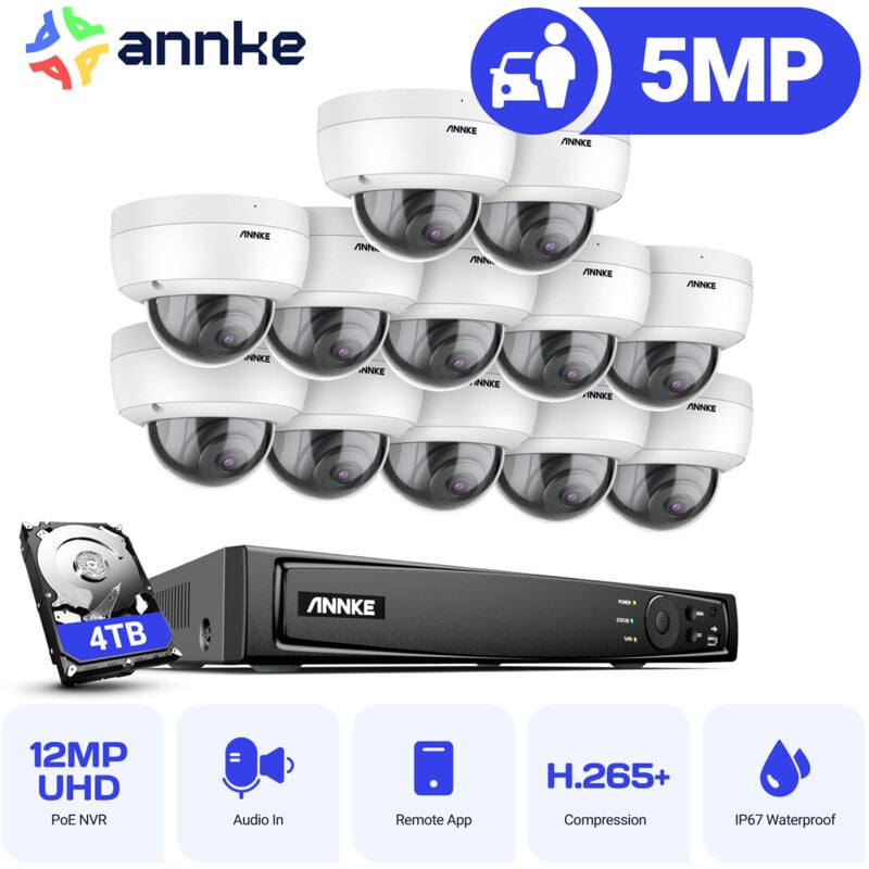 Kit de Vidéosurveillance nvr 12 × Caméra Extérieure Intelligente Caméra de Surveillance Vision Nocturne Détection Mouvement Système 4TB - Annke