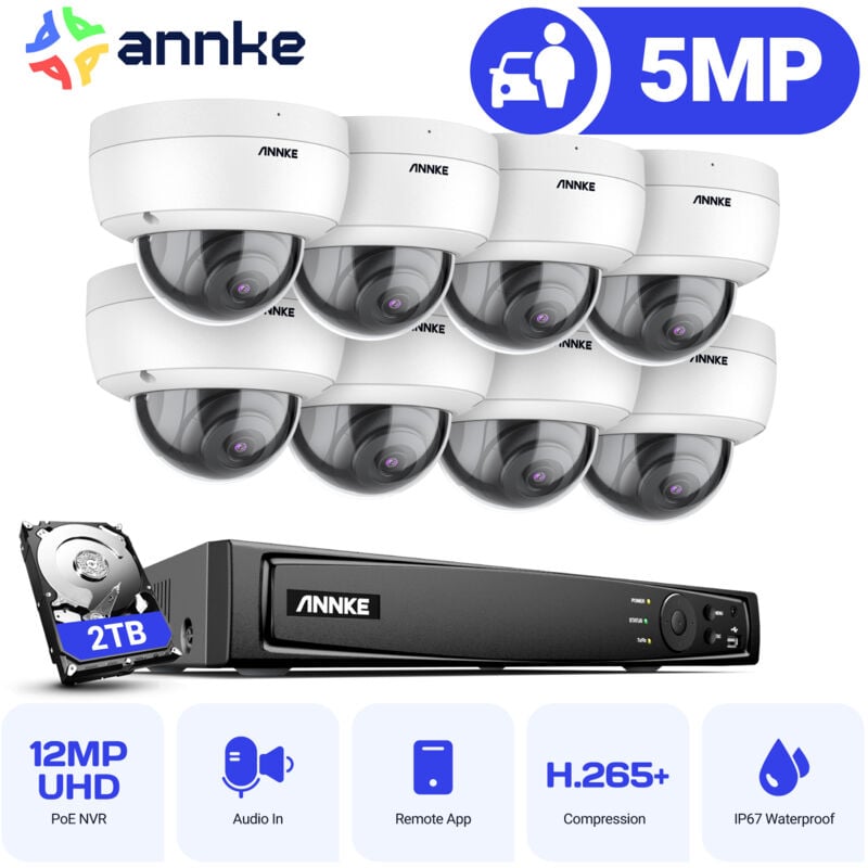 Kit de Vidéosurveillance nvr 8 ×Caméra Extérieure IP66 Microphone Intelligent Caméra de Surveillance Caméra Accès Distance 2TB - Annke