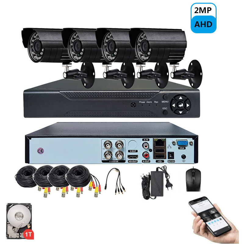 Anpviz - Kit de vidéosurveillance sécurité filaire 8 canaux 1080P dvr 6 en 1 extérieur et 4 caméras de surveillance cctv hd 2MP , alerte de mouvement