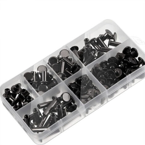 Kit de Vis à Bouton Chicago pour Travail du Cuir DIY - 6 Tailles - 150 Vis Argent