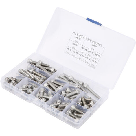 Kit de vis à tête hexagonale en acier inoxydable 304, assortiment de longueurs multiples (88 pièces, M6)