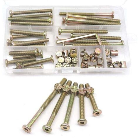 Kit de vis et écrous pour cadre de lit, pièces de berceau, jeu de 25 vis pour lit superposé M6-1x40mm/ 50mm/ 60mm/ 70mm/ 80mm / 80mm/Kit de meubles