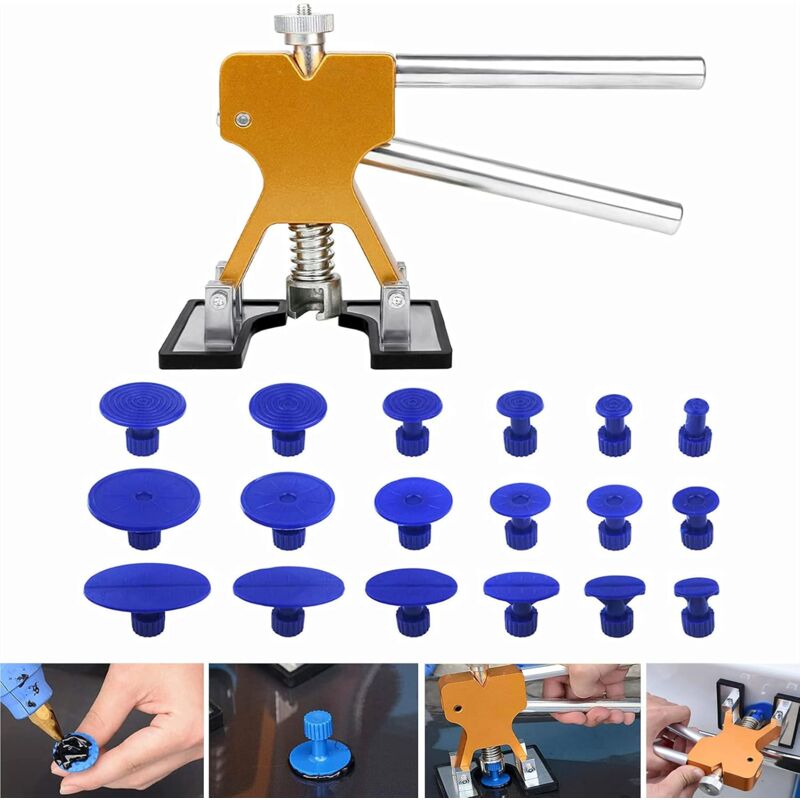 Kit Débosselage sans Peinture,Outil Débosselage Carrosserie avec 18 Ventouses Bleu pour Automobile, Réfrigérateur,Moto, Machine à Laver
