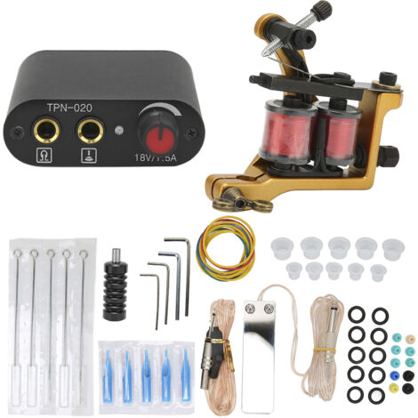 Kit Débutant Tatouage avec Alimentation, Aiguilles et Cup d'Encre - Prise EU (90-265V)