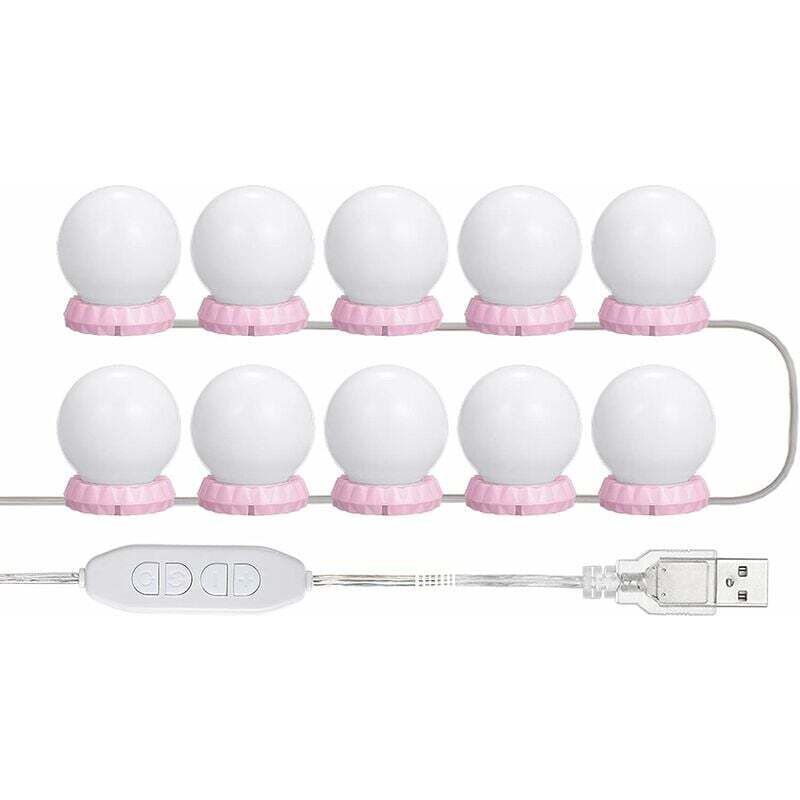 Kit d'éclairage de miroir à LED, kit d'éclairage de miroir à LED avec 10 ampoules réglables, 10 luminosité et 3 modes d'éclairage, guirlande de
