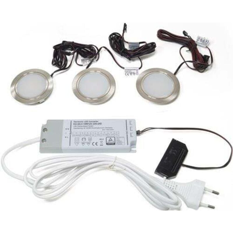 Kit d'éclairage LED Chip 58 aspect inox 12 V 12 W blanc chaud L&S