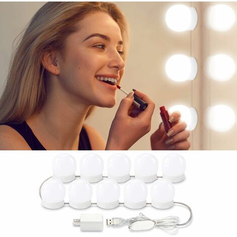 Kit d'éclairage LED pour Miroir de Courtoisie - 10 Ampoules LED Réglables - Bande USB 4,5m