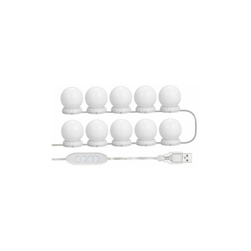 Ensoleille - Kit D'Eclairage Miroir Led Pour Coiffeuse, Avec 10 Ampoules Reglables, 10 Luminosite Et 3 Modes D'Eclairage, Type Usb, Blanc - Blanc