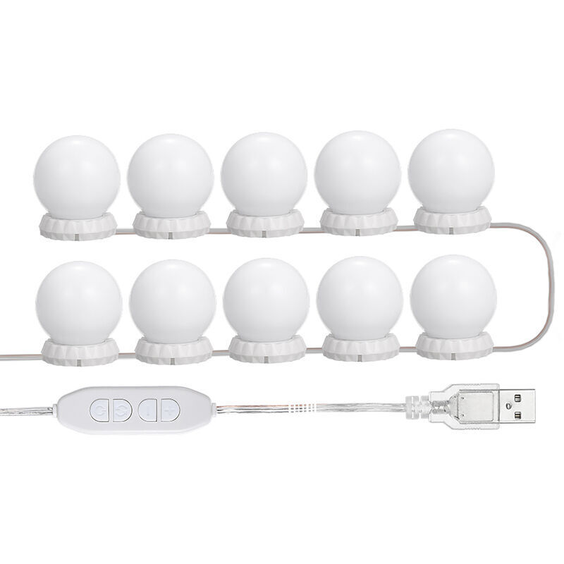 Kit D'Eclairage Miroir Led Pour Coiffeuse, Avec 10 Ampoules Reglables, 10 Luminosite Et 3 Modes D'Eclairage, Type Usb, Blanc - Blanc-DPZO