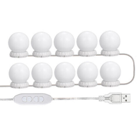 Kit D'Eclairage Miroir Led Pour Coiffeuse, Avec 10 Ampoules Reglables, 10 Luminosite Et 3 Modes D'Eclairage, Type Usb, Blanc - Blanc-