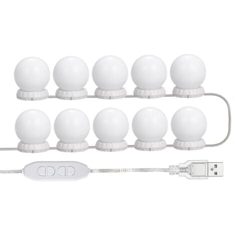 Kit D'Eclairage Miroir Led Pour Coiffeuse, Avec 10 Ampoules Reglables, 10 Luminosite Et 3 Modes D'Eclairage, Type Usb, Blanc - Blanc-DPZO