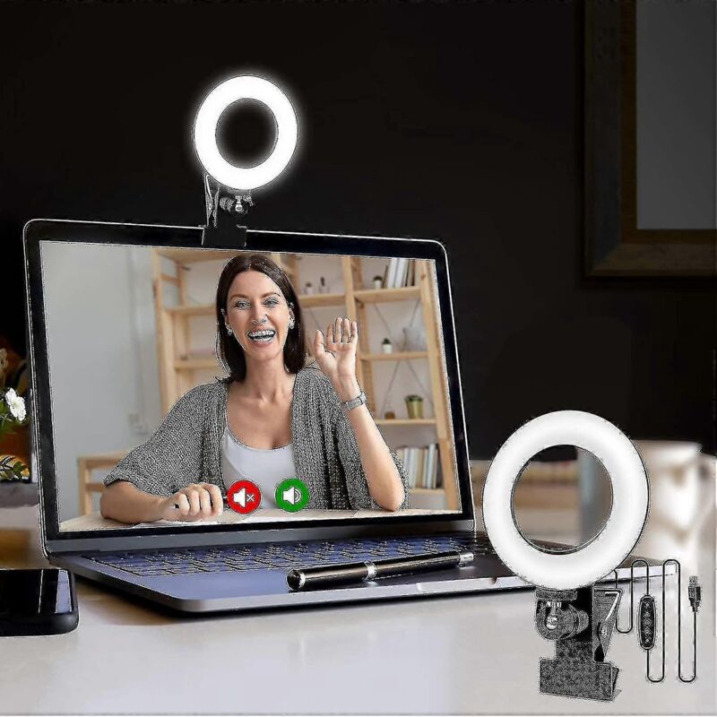 Kit d'éclairage pour visioconférence, lampe à pince pour moniteur, idéal pour le télétravail, l'enseignement à distance, les appels Zoom, la
