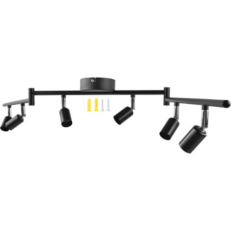 Kit d'Éclairage Rail 6 Têtes Orientables Spot LED GU10 85‑265V Noir pour Plafond