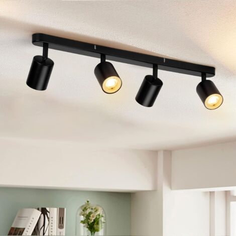 Kit d'éclairage sur rail 4 voies, éclairage sur rail flexible et rotatif, spot LED pour plafond de cuisine, chambre,  bar, douille GU10 (noir-4)