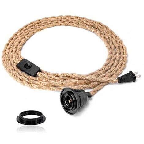 Kit d'éclairage suspendu avec interrupt à brancher Lampe en tissu vintage avec ensemble de douilles de lampes suspendues en corde de chanvre torsadée E27 pour lampe suspendue Cable de lampe