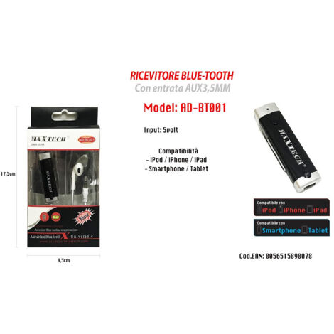Kit D'écouteurs Avec Jack 3,5 Mm Adaptateur Bluetooth Pour Smartphone Maxtech Ad-bt001