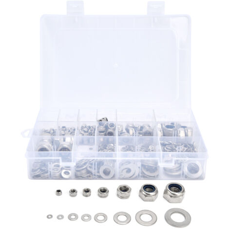 Kit d'écrous hexagonaux assortis, résistants à la corrosion, pour usage domestique et professionnel en construction.