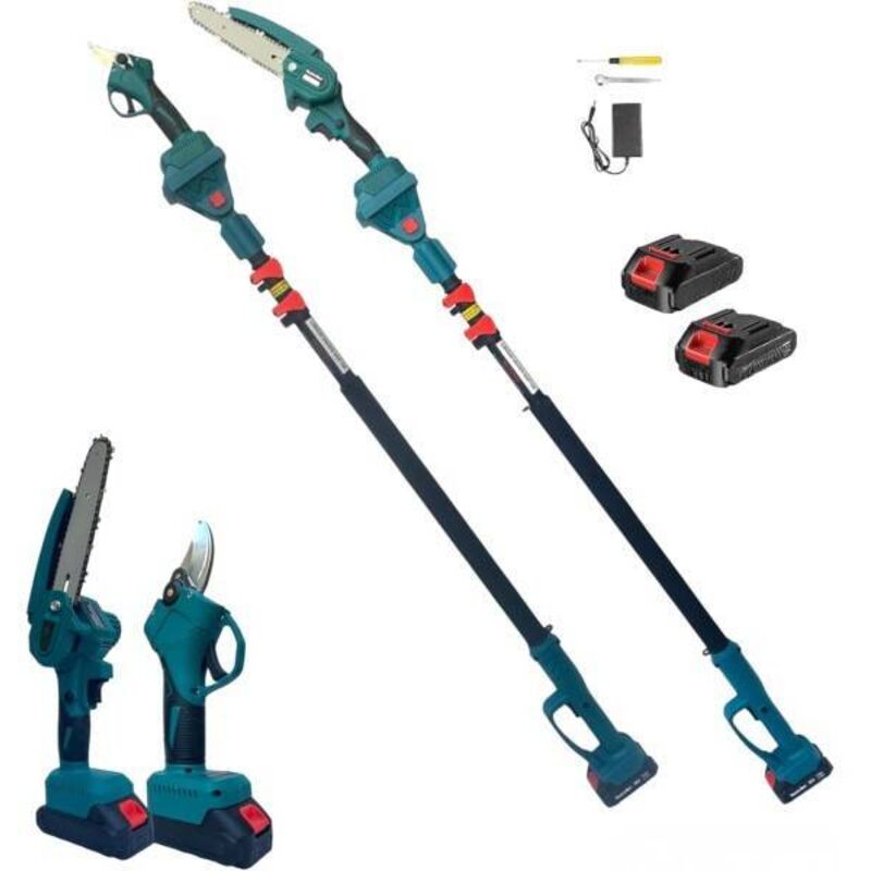 Kit D'élagage Professionnel Mini Tronçonneuse + Cisaille + Perche Télescopique