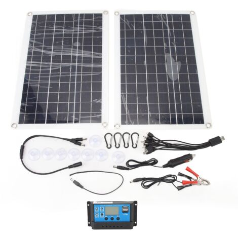 Kit d'énergie solaire 18W 18V, panneau en silicium polycristallin, sortie USB Type C DC avec câbles de contrôleur 100A pour camping-car hors réseau.