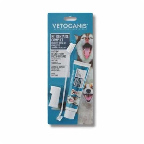 Kit Dentaire Chien - VETOCANIS - Hygiene dentaire avec Brosse a Dents, Biscuit Aromatisé, Dentifrice