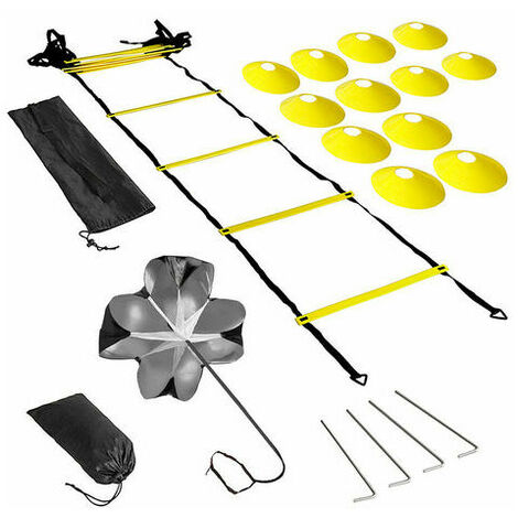 -Kit d'entraînement d'agilité de vitesse Éch d'agilité Éch de football avec 12 échelons avec 12 cônes et 4 piquets Équipement d'entraînement de football Kit d'entraînement d'agilité de vitesse