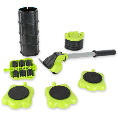 Kit Deplacement Meubles Lourd - 1 Levier + 8 Réhausseurs (jusqu'à 23 cm) + 4 Coins Roulants Pivotants 360° - Charge 150 kg