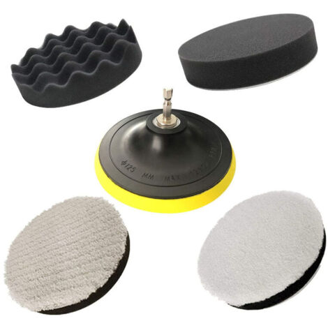 Kit D'éponge de Polissage, Patins de Polissage avec Adaptateur de Forage, 125mm/5 Pouces, Disque Polissage, Tampons Polisseur Automobile Composé pour la Voiture, Polisseuse et Cirage
