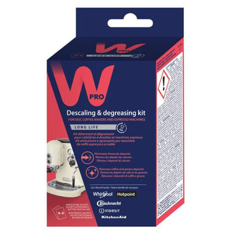 Kit descalcificador y desengrasante para cafeteras espresso (duración: 4 meses), compatible con Whirpool - C00859352