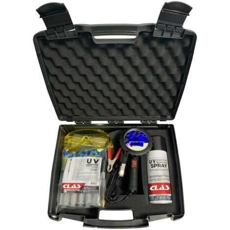 Kit détection fuites climatisation gaz R134a avec lampe UV 12v + 12 seringues + lunette + spray - AC 9138 - CLAS Equipements