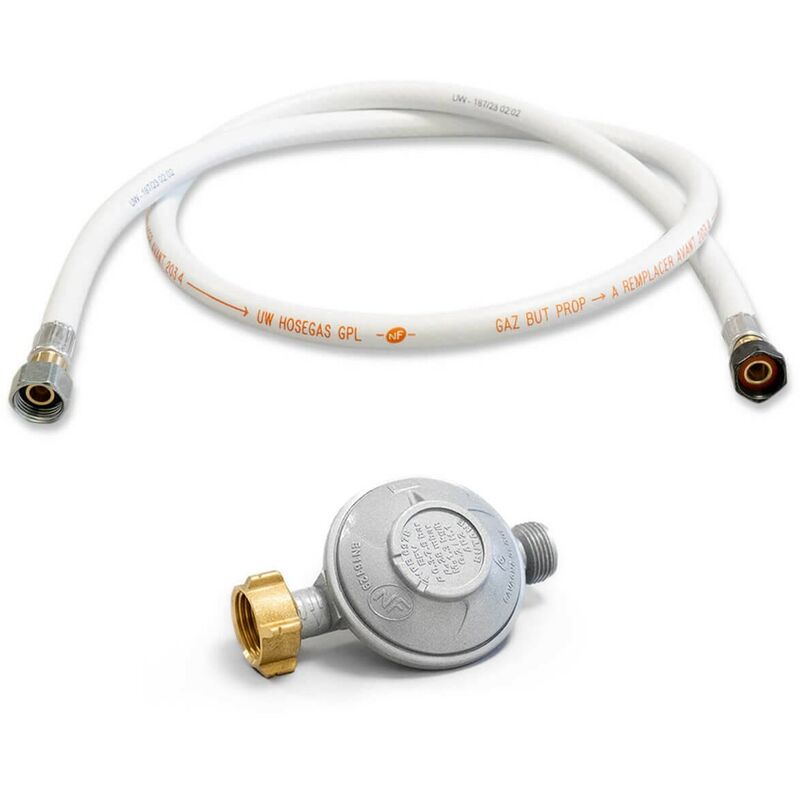 Kit détendeur 28 mbar vissable gaz Butane + Tuyau gaz flexible 1.50 m à embouts vissables
