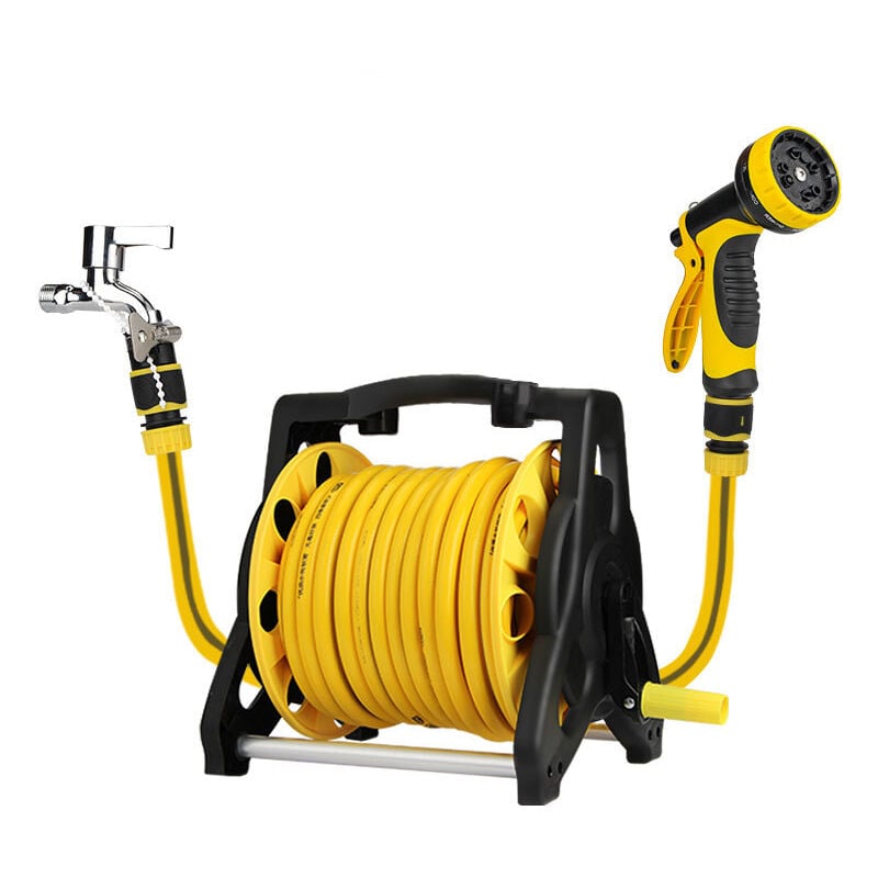 Kit dévidoir Ultrixe Dévidoir compact avec tuyau 20 m, haute stabilité, adaptateur, lance multijets, poignée de transport, Prêt à l'Emploi, pour