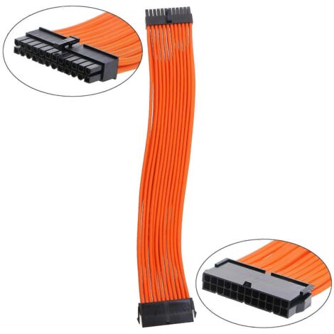 Kit d'extension de câble d'alimentation gainé, câble d'alimentation gainé sur mesure 18AWG-24PIN-Orange