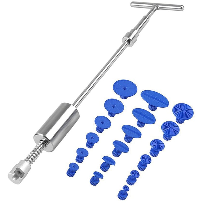Kit d'extracteur de débosselage sans peinture, outils de débosselage de voiture, marteau coulissant à barre en T + 18 languettes d'extraction de