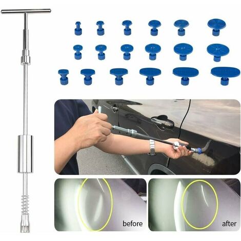 Kit d'extracteur de Dent sans peinture Kit d'outils à main de dégivrage marteau à glissière en T ruban de réparation automatique 18 pièces tampons d'étiquettes de colle