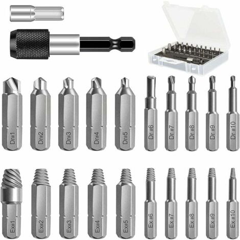 Kit d'extracteur de vis, [22 pièces] extracteur de vis dénudé, extracteur de vis endommagé et ensemble d'extracteurs, jeu de forêts Speed Out pour vis cassées ou endommagées en HSS4341  duretés 62-63