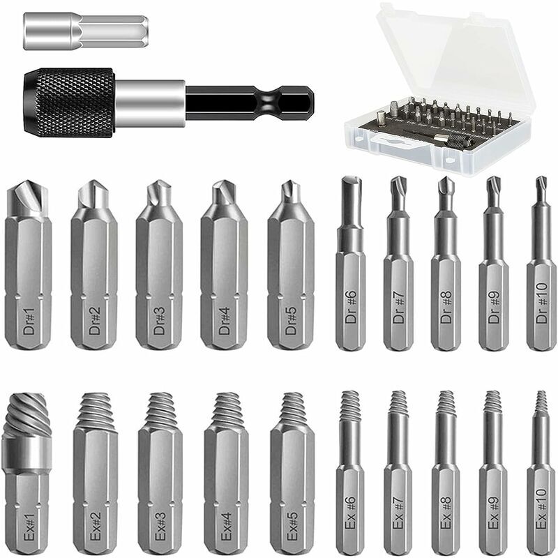 Kit d'extracteur de vis, [22 pièces] extracteur de vis dénudé,extracteur de vis endommagé et ensemble d'extracteurs, jeu de forets Speed Out pour vis