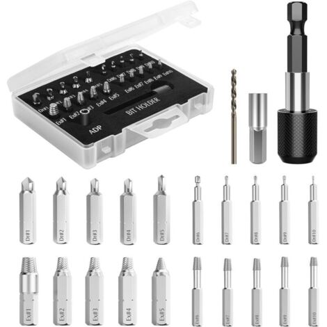 Kit d'Extracteur de Vis Cassé, 22PCS Outils d'Extraction Améliorés en Acier Allié HSS 4341 avec Mèches 2 Porte-embouts d'Extension Magnétique Adaptateur de Prise pour Boulon Endommagé