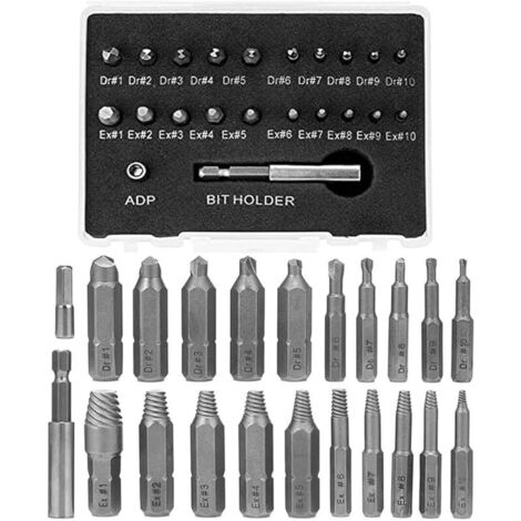 Kit d'Extracteur de Vis Cassés 22pcs Extracteur de Vis Cassé Endommagées en HSS Outil pour Vis Foirée avec Adaptateur Douille et Porte-embout Magnétique pour Retirer Vis Cassé Boulon Endommagé