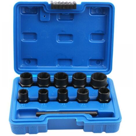 Kit d'Extracteurs, Boulon de l'Extracteur du Goujon Endommagé Kit de Douilles pour Enlever les Écrous de Roue de Blocage, les Boulons Endommagés, 11 pcs au total
