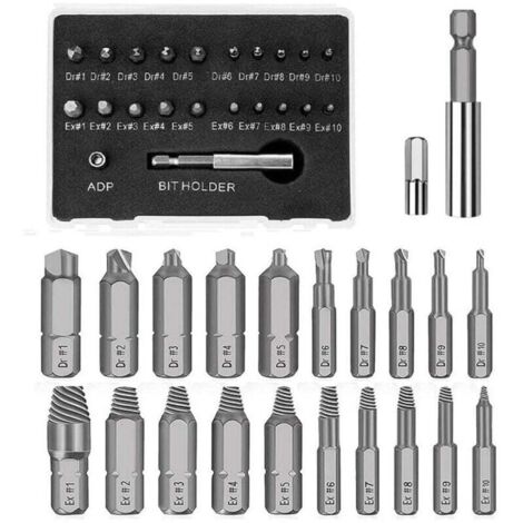 Kit d'Extracteurs de Vis Cassée,22 Pièces HSS, avec Porte-embout Magnétique et Adaptateur de Douille,Pour Extraire Vis Endommagées, Décapées ou Boulons,OUYLAF