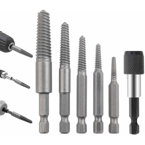 Kit d'extracteurs de vis, kit de 6 extracteurs de vis en acier chrome-molybdène, accessoires de perçage résistants à l'usure pour extracteurs de vis cassées, kit d'extraction pour les professionnels e