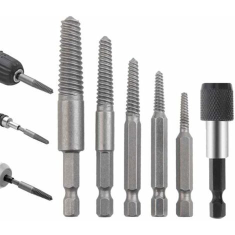 Kit d'extracteurs de vis, kit d'extracteurs de vis en acier au chrome-molybdène de 6 pièces, accessoires de perçage résistants à l'usure pour extracteurs de vis cassés pour ouvriers, kit d'extracteurs