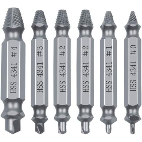 Kit d'extracteurs de vis rapides, forets et outils de perçage pour boulons cassés ou endommagés, guide d'extraction facile des fixations cassées (6 pièces HSS 4341, argent)-AquaForge