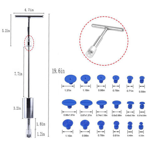 Kit d'extraction de débosselage sans peinture, outils de voiture, marteau coulissant à barre en T + 18 onglets de colle pour véhicule SUV, dissolvant de dommages causés par la grêle