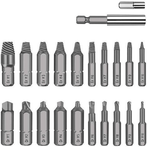 Kit d'extraction de vis endommagées, 22 pièces, kit de démontage pour boulon cassé, kit d'extraction HSS tout usage avec porte-embout d'extension magnétique et adaptateur de douille, argent