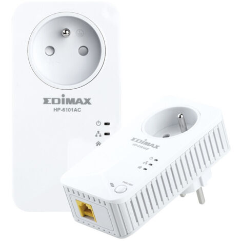 Kit di 2 Adattatori PowerLine Edimax HP-6101ACK da 600 Mbit/s con Presa Integrata e Connessione Ethernet LAN, Bianco