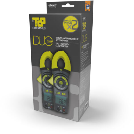 Kit di 2 Pinze Amperometriche, TRMS 400A AC, 600V AC/DC, Display LCD Retroilluminato, CAT III, T&P Extratools DUO