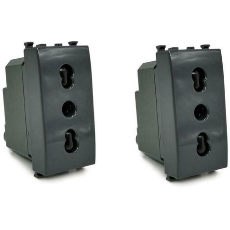 Kit di 2 Prese bipasso bivalente 10-16A compatibile con vimar plana presa elettrica a muro spina nero