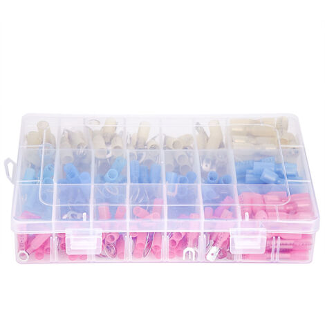 Kit di 240 connettori elettrici termorestringenti isolati, terminali di cablaggio, rossi, blu e gialli.